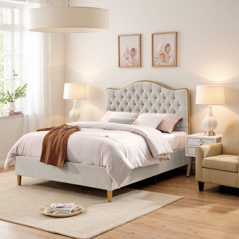 Structure de lit tapissier LuxElegance: sophistication intemporelle pour votre sanctuaire, Brun