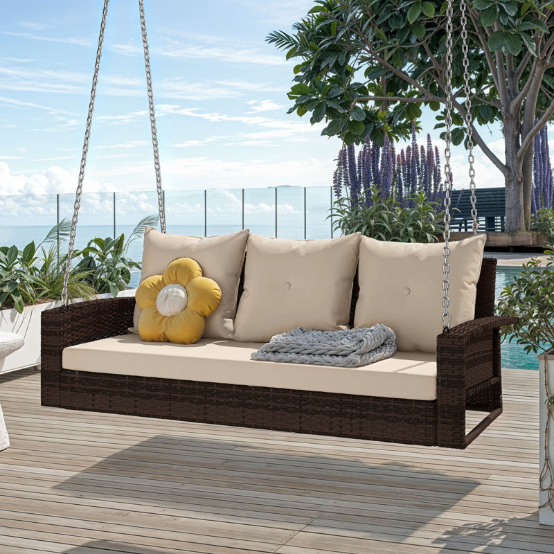 Balancelle Balconera pour 3 personnes avec coussins, Brun / brun