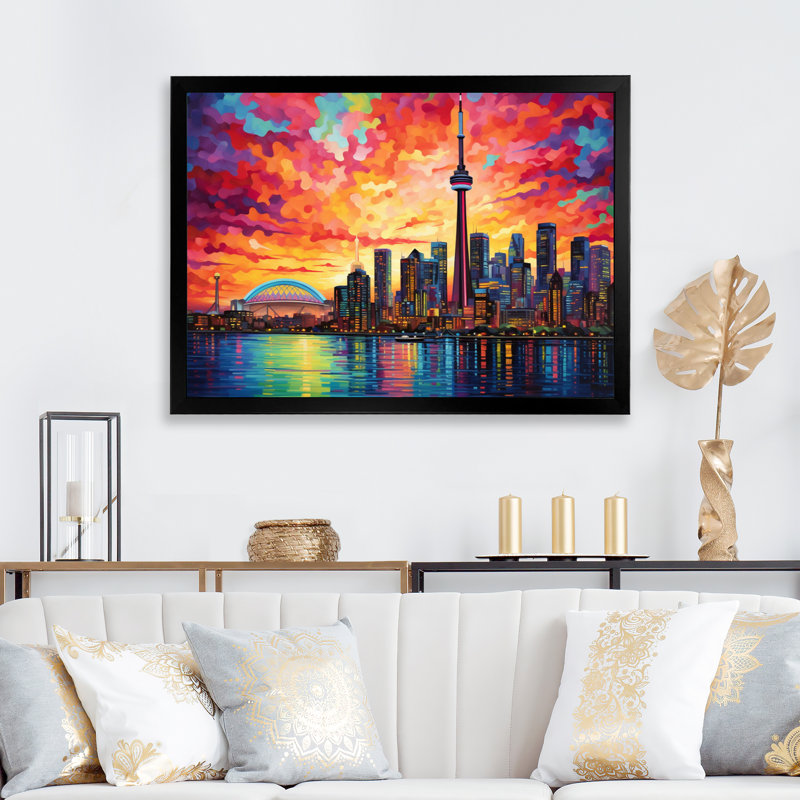 Pop Toronto Cityscape II - impression, H 34 po x l 44 po x P 1,5 po, Cadre simple noir