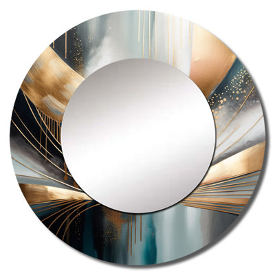 Parbhat Abstract Shapes And Lines V - Marble Decorative Mirror, Modern Round Wall Mirror, Printed Metal Art