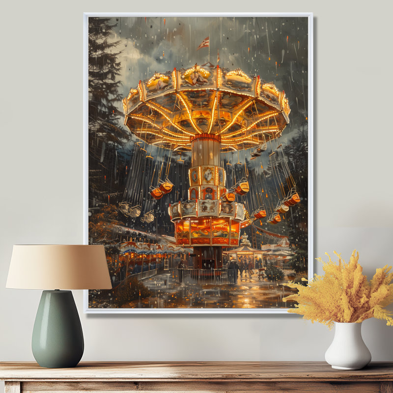 Carousel Amusement Parks Adventure I - Art mural avec parcs d'attractions, Cadre flottant blanc, H 24 po x l 32 po