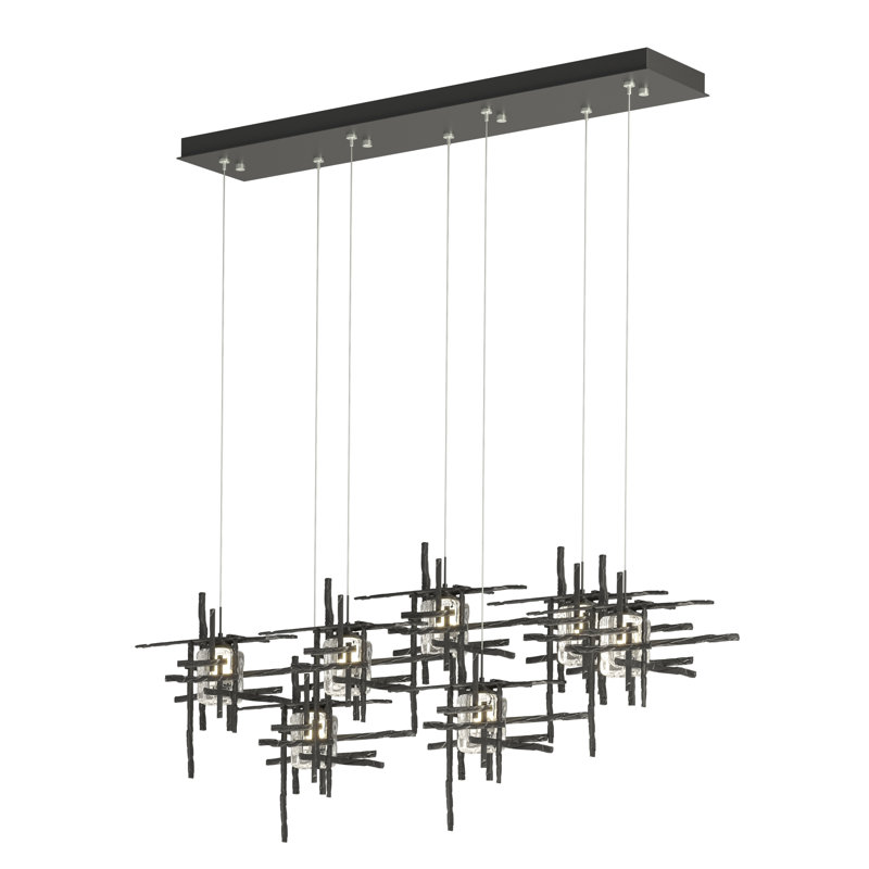 Tura 7-Light Glass Rectangular Pendant, Black, Seeded Clear, 30" - 130"