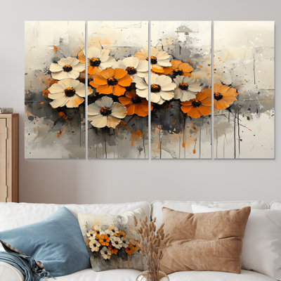 Bayliff - Zinnias Wall Decor - Art mural traditionnel 4 pièces
