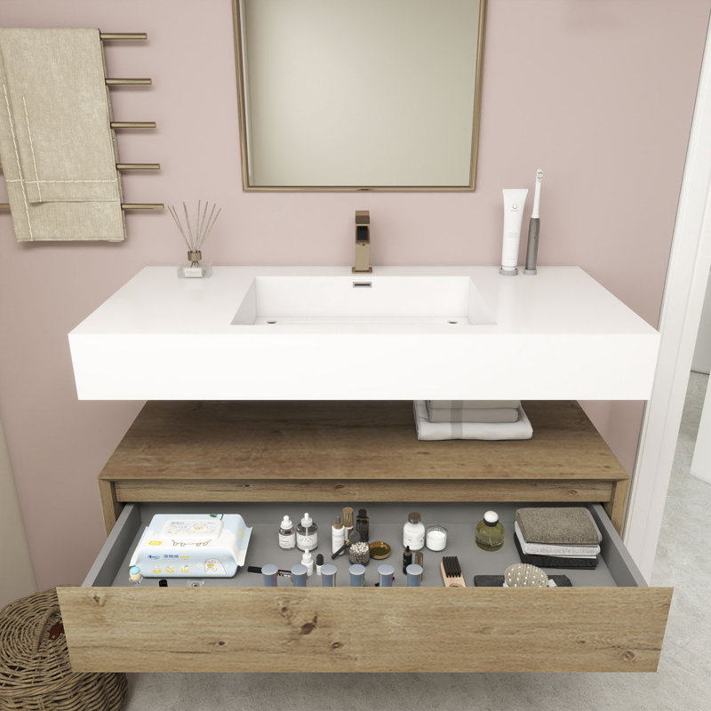 42" Wall-Mounted Single Bathroom Vanity Set, Oak