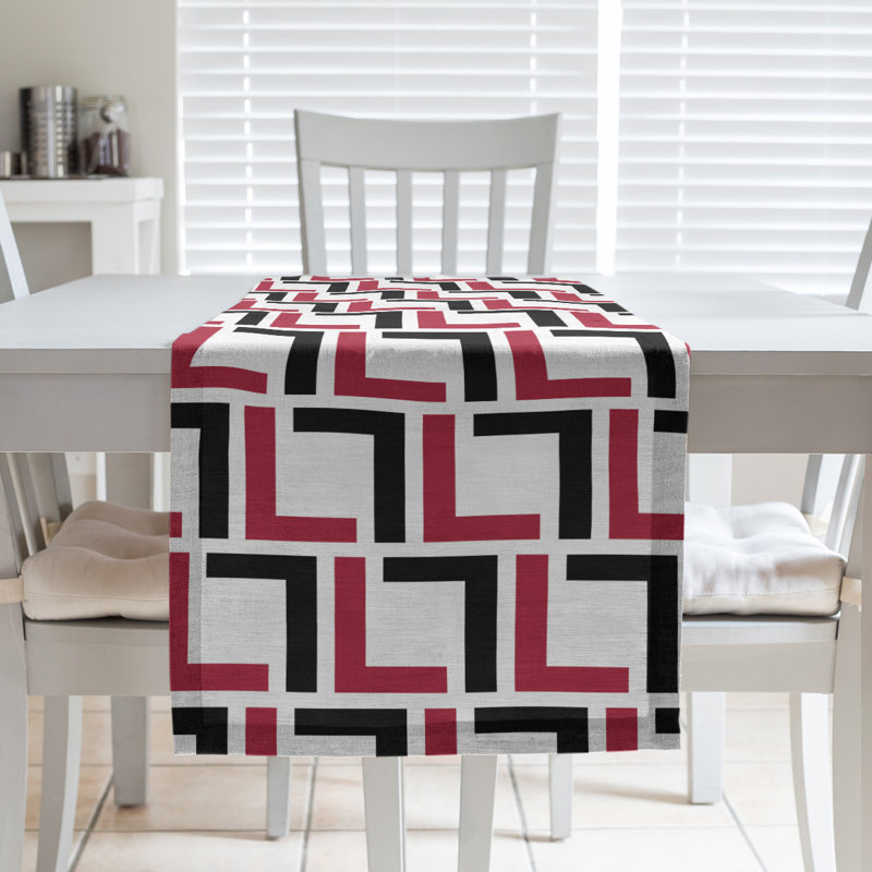 Chemin de table Carolina, 72 po x 16 po, polyester, Blanc / rouge / noir