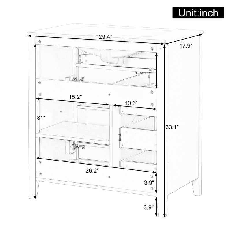 Meuble-lavabo de salle de bain, 30 po, bois massif, 1 pièce, autoportant, vert