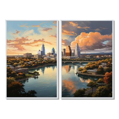 Austin City Cityscape IV - décoration murale orange 2 panneaux
