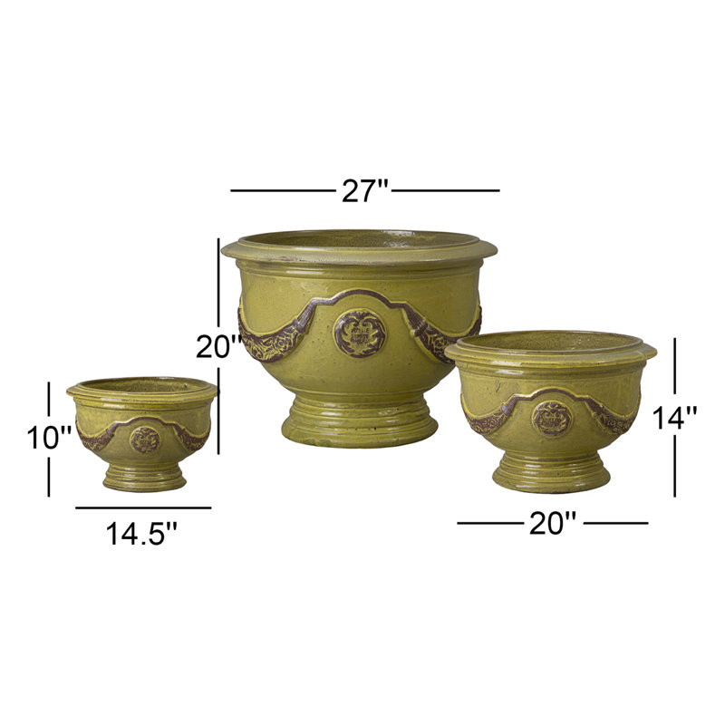 Anduze 27 in. French Yellow Ceramic Round Planter (27 in. L x 27 in. W x 20 in. H) with Drainage Hole
