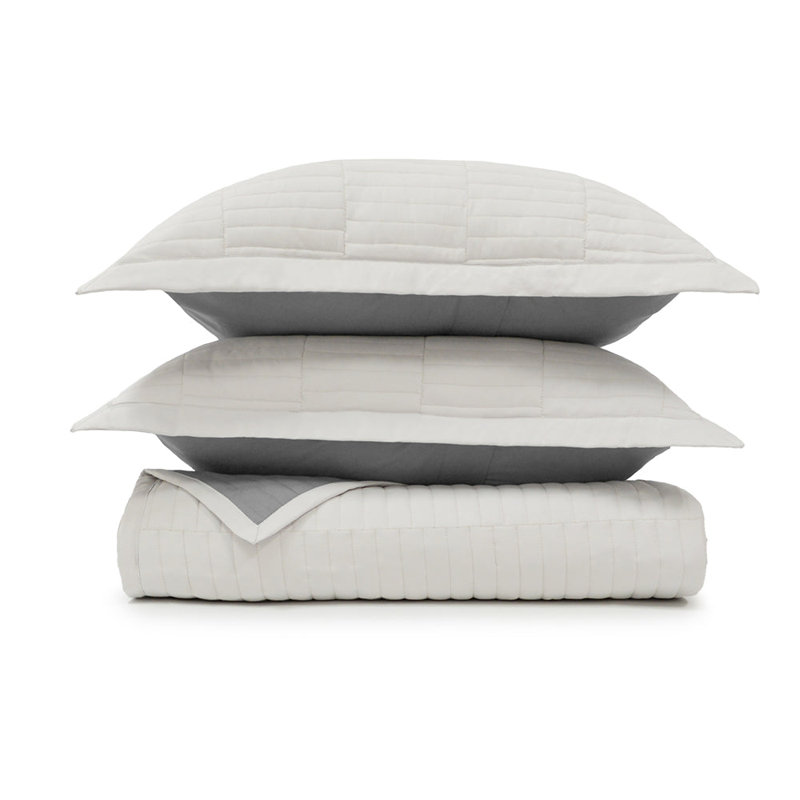 Graphite and Light Gray Reversible Microfiber King Quilt Set