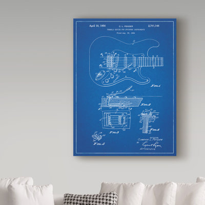 'Guitar 3' Drawing Print on Wrapped Canvas