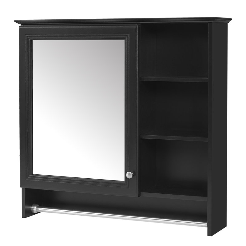Armoire à miroir murale 30 po 2 en 1 avec tablette réglable, Noir