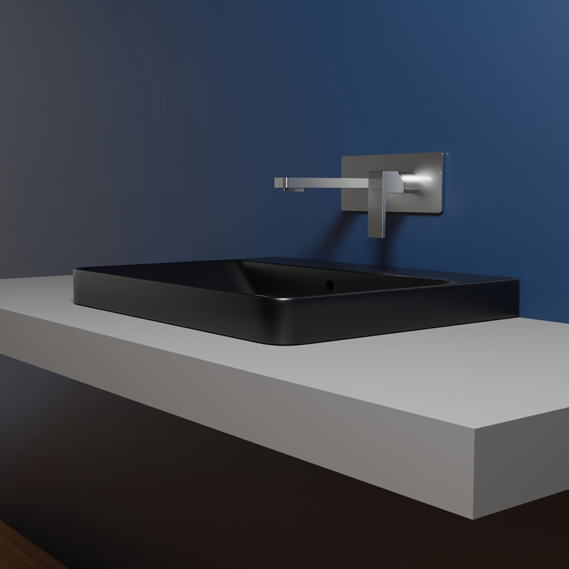 Luxury 23.8'' L Bathroom Sink, Matte Black, No Faucet Hole