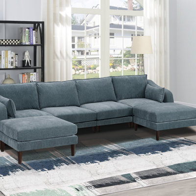 Moderne magnifique ensemble de chaises modulaires modulaires en tissu minéral 6 pièces Morgan