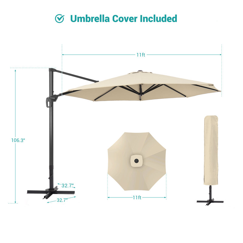 Parasol en porte-à-faux avec manivelle 132 po Fontagne, Beige