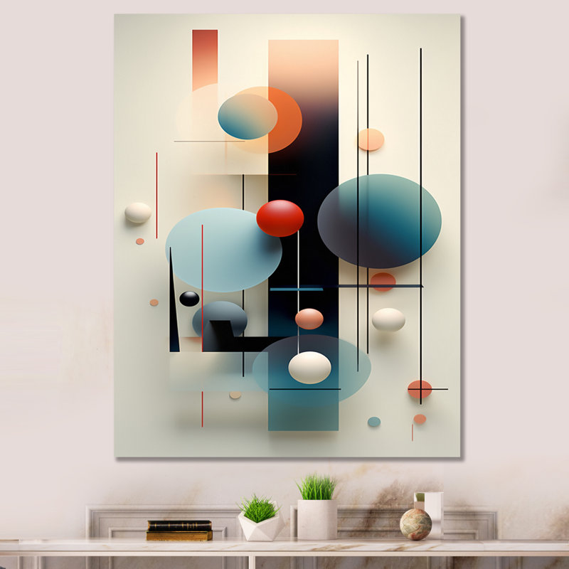 Rétro géométrie circulaire orange et bleu I - reproduction sur toile, 32" H x 24" W, Toile tendue