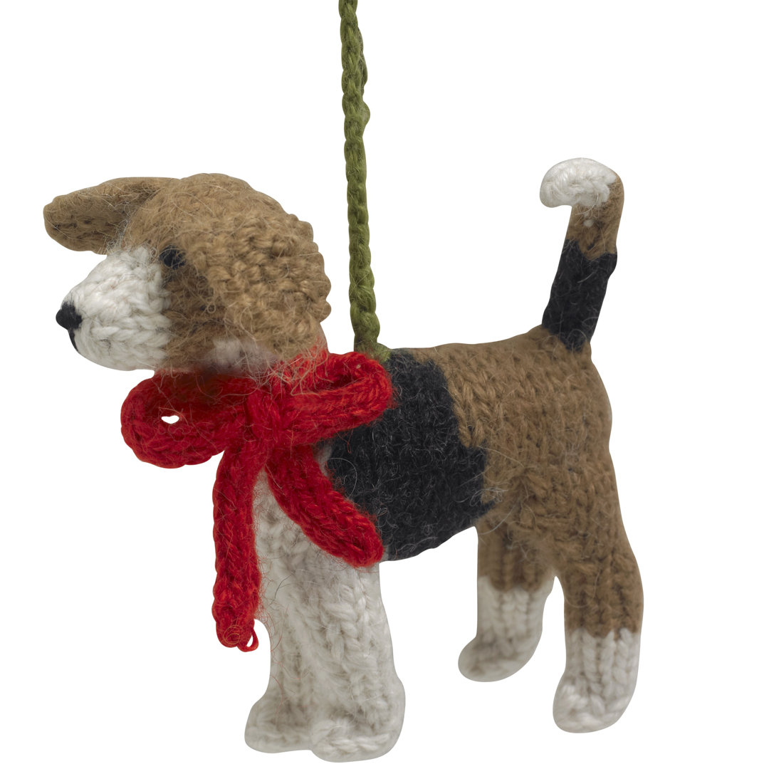 Pom Poms Beagle Dog Hand Knit Christmas Ornament Arcadia Home