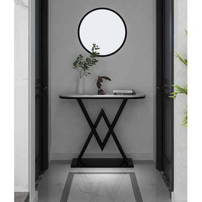 47.24" Gold Half Moon Marble;Metal Console Table