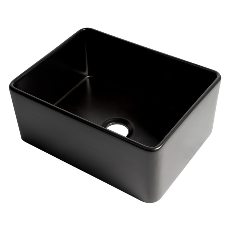 24'' L Single Bowl Fireclay Kitchen Sink, Black Matte