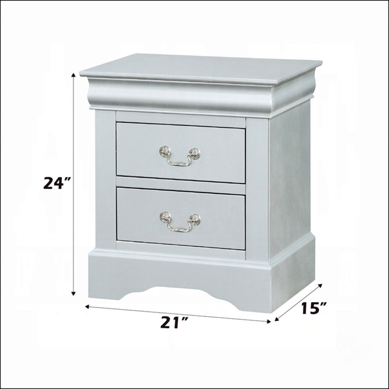 Table de chevet 2 tiroirs Traditional, Argent argent