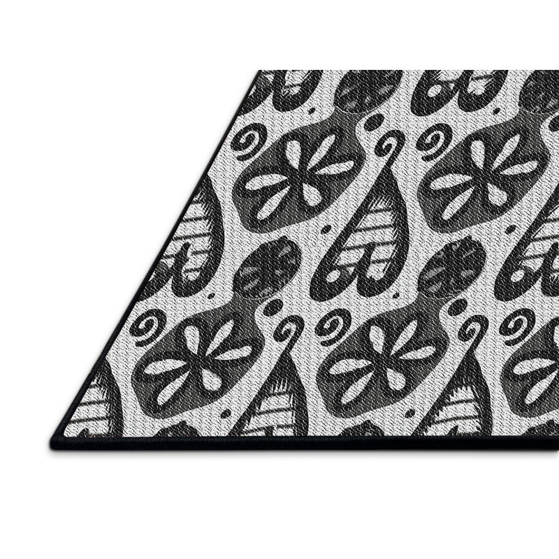 Tapis noir/blanc cassé à motifs, Rectangle 2 pi x 4 pi