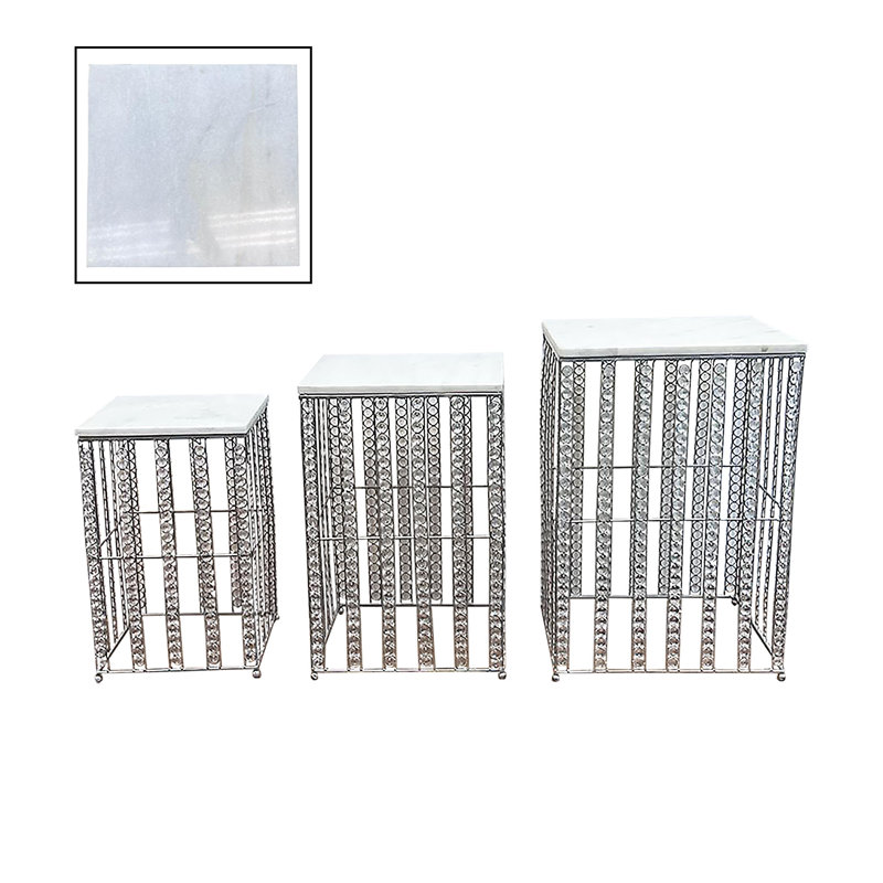 Diquan Marble Top End Table Set, Silver