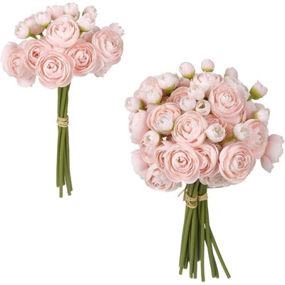 2 Bunches Ranunculus Artificial Flower, Faux Silk Mini Ranunculus Flowers For DIY Bouquet, Bulk Fake Wedding Filler Flowers For Centerpieces Arrangements Bridal Shower Decorations