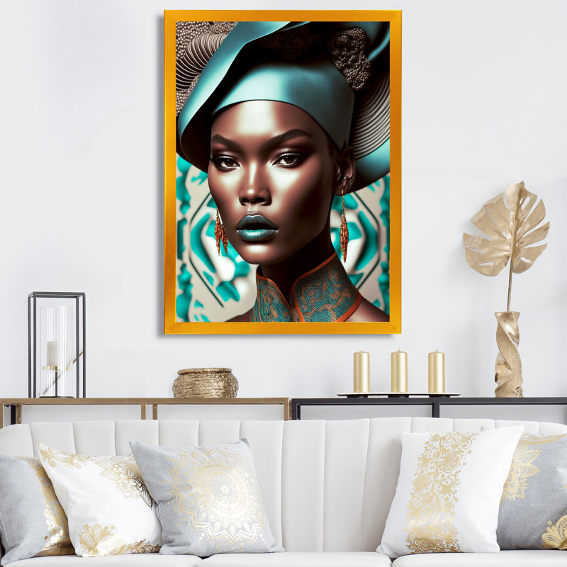 Exquiste, femme africaine, conception X - reproduction sur toile, H 20 po x l 12 po x P 1 po, Encadrement doré