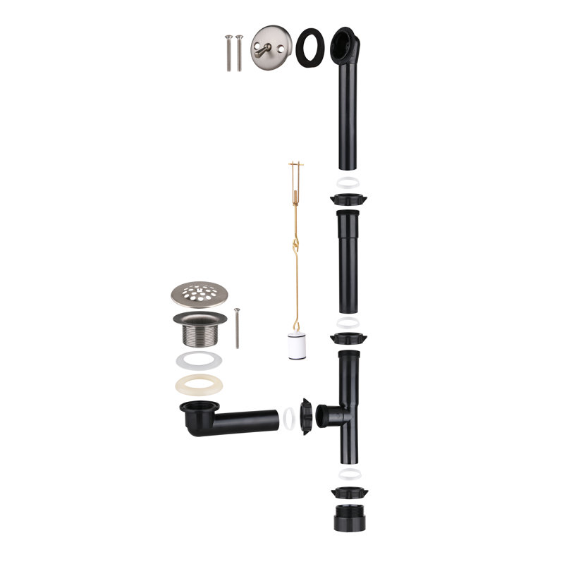 Baignoire en alcôve en acrylique blanc brillant avec drain extérieur 66 po x 32 po Streamline, Nickel brossé