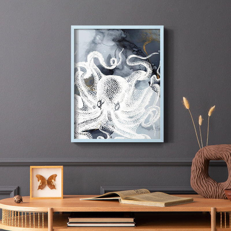 «Octopus Ink II», reproduction encadrée - bois massif, Or, H 20 po x l 16 po