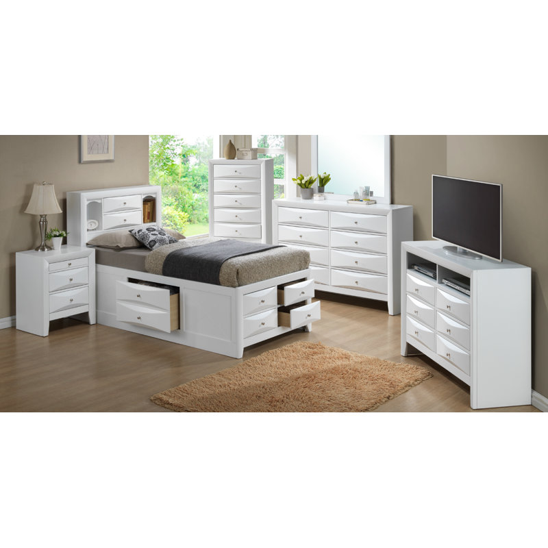 Champetre Bookcase Storage Bed, White, Twin