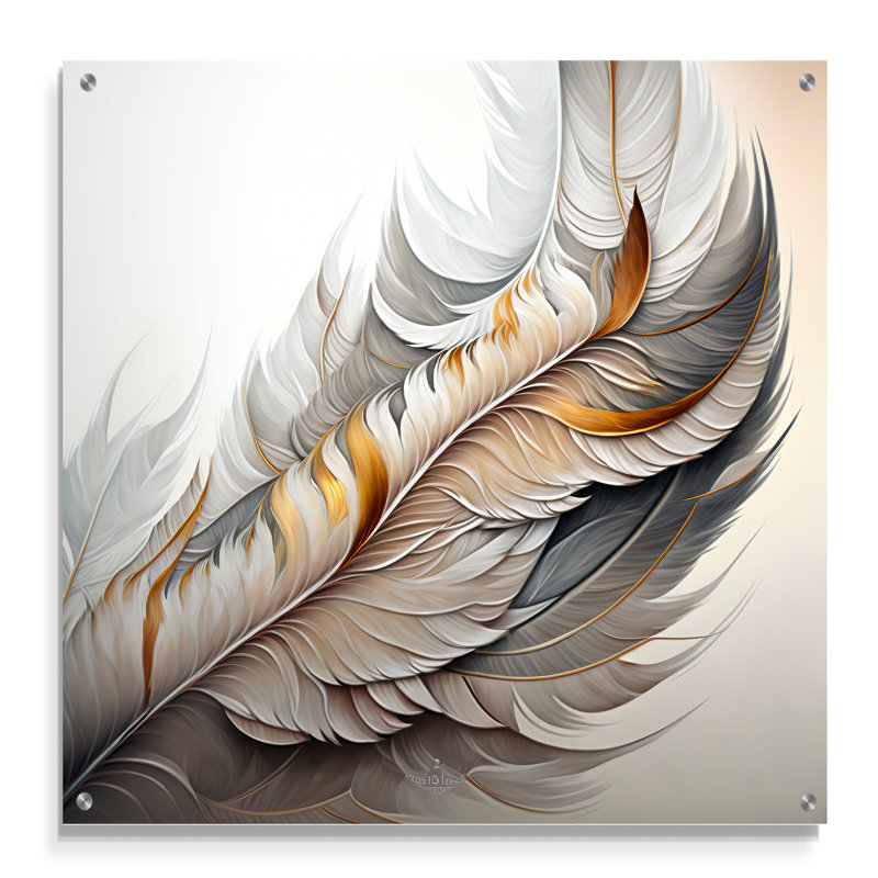 Plume blanche aquarelle - art mural abstrait transitionnel en acrylique pour le salon, H 36 po x l 36 po