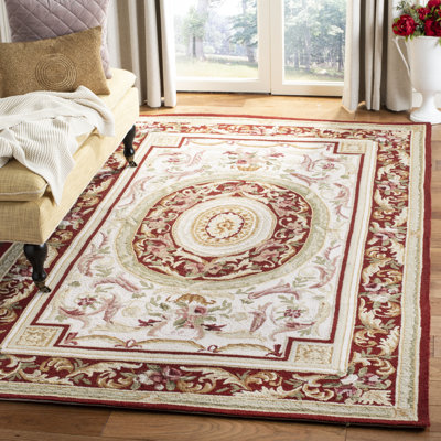 Hollander Oriental Hand-Hooked Wool Burgundy Area Rug