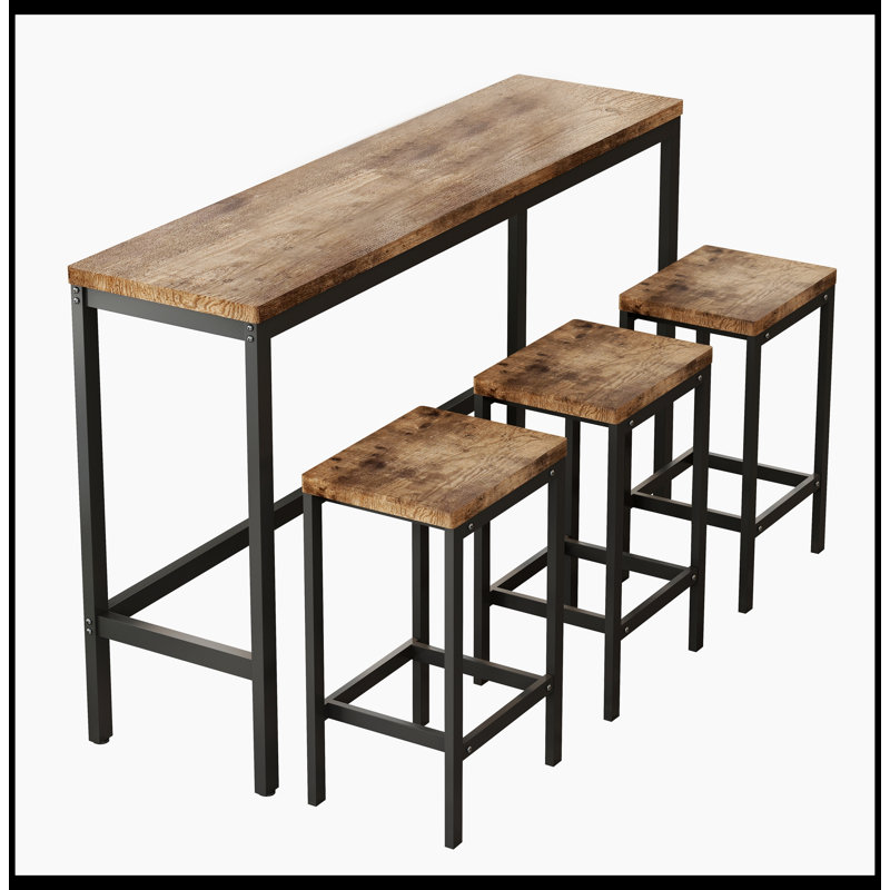 Table de salle à manger de cuisine moderne, table de pub, ensemble de table de salle à manger longue avec 3 tabourets, assemblage facile