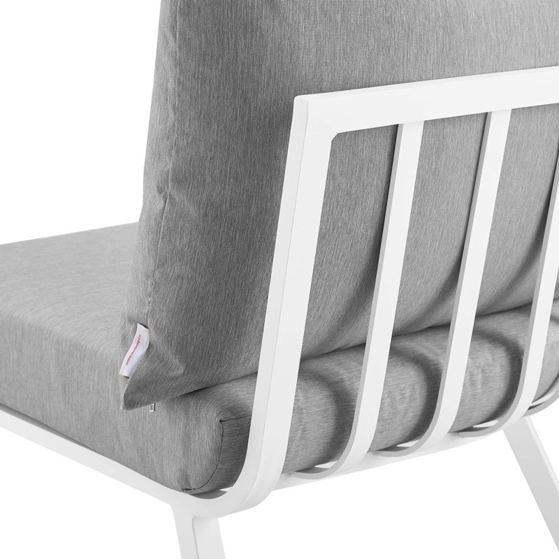 Riverside 4 Piece Outdoor Patio Aluminum Sectional Set with Armchair and Table, White Gray