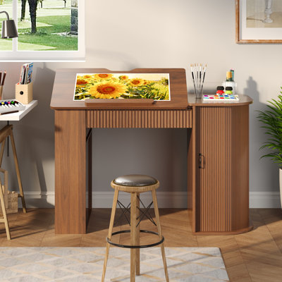 Table à dessin roulante, planche inclinable avec 12 réglages, station de charge intégrée (2AC + 2USB), 2 tiroirs, tablettes à 3 niveaux, bureau de dessin multifonctionnel pour art / artisanat / couture / ordinateur, l 47,2 po x P 21,65 po H 30,1 po