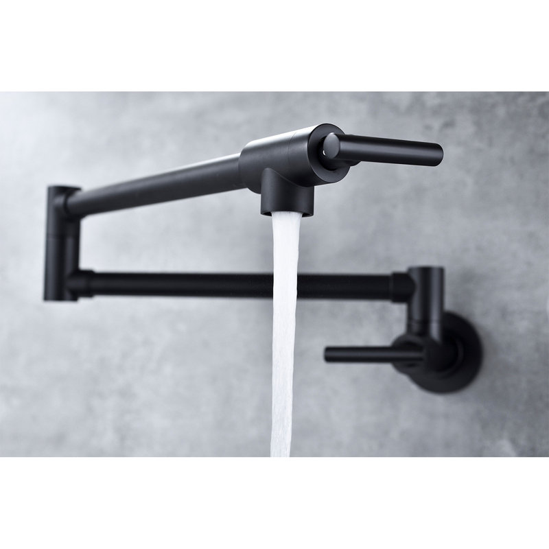 Wall Mount Folding Kitchen Pot Filler Faucet, Matte Black