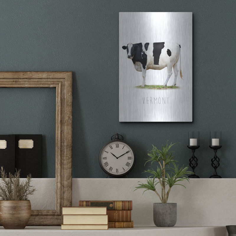 Art mural en métal luxueux «Cow State Vermont» par John Hovenstine, 12 po x 16 po, H 16 po x l 12 po
