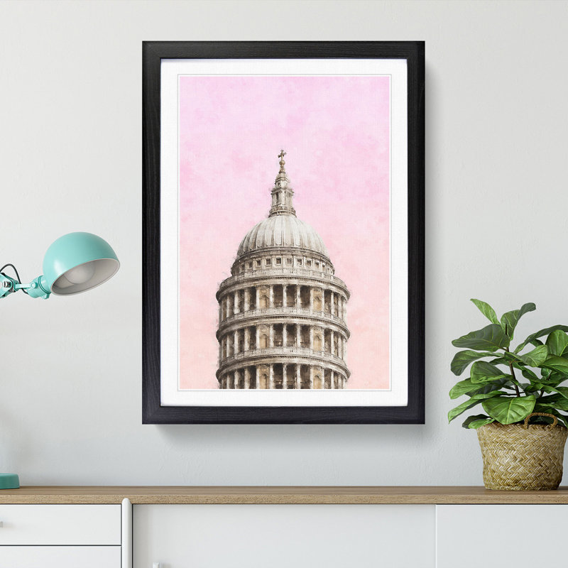 St. Pauls Cathedral Sketch Painting - Framed Print, 87cm H x 62cm W x 2cm D, Black Framed