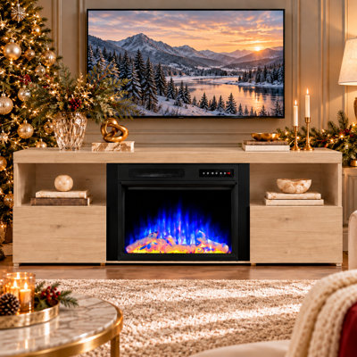 Meuble télé moderne pour téléviseur de 65 po ou moins, foyer électrique, 5 100 BTU, flamme DEL multicolore, télécommande et minuterie