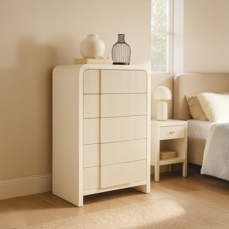 Commode 5 tiroirs Ishaque, Crème