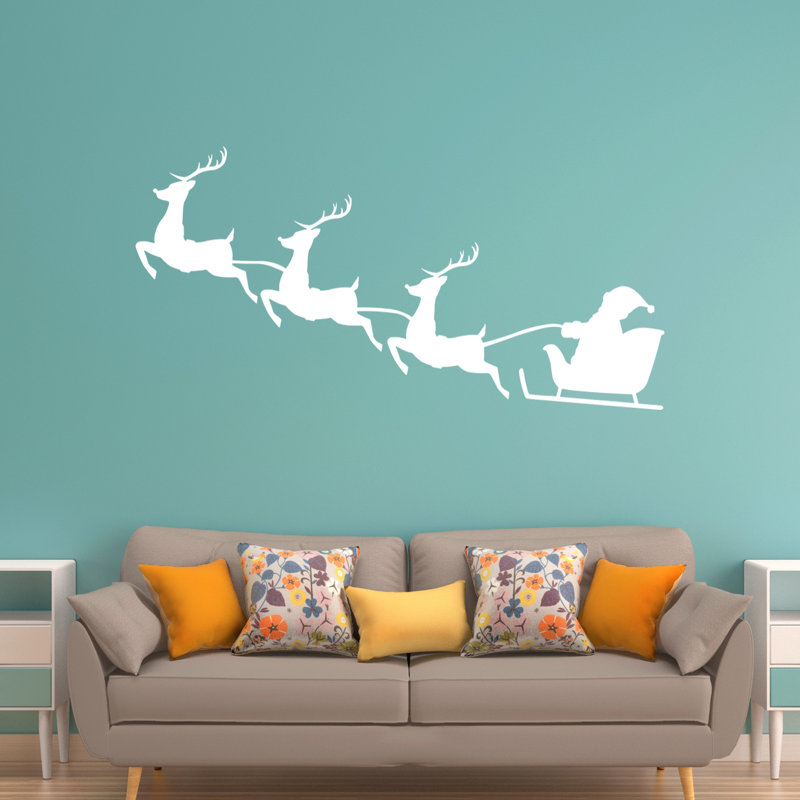 Décalcomanie murale noël renne père noël, H 16 po x l 30 po, Blanc