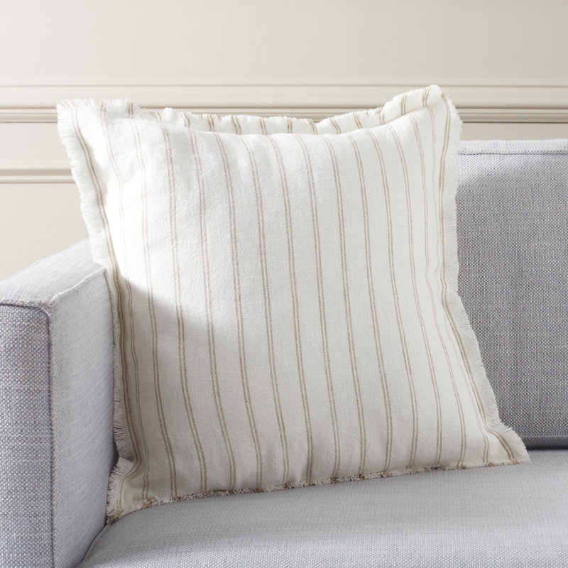 Bertie/Bert Fringed Linen Throw Pillow in Ivory/Natural