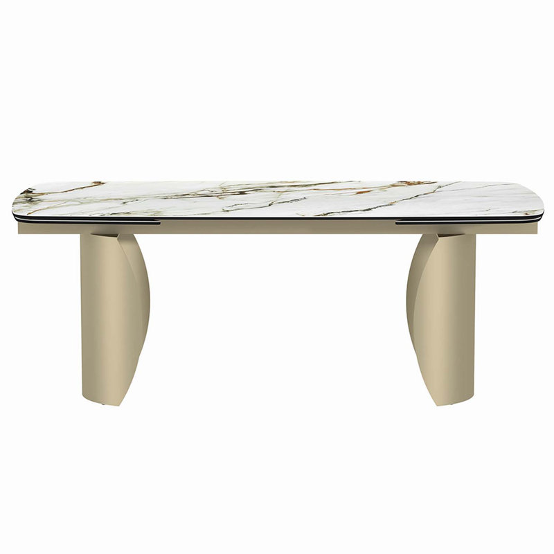 79~119" Cora Rectangular Dining Table, Ceramic Top & Golden Champange Finish