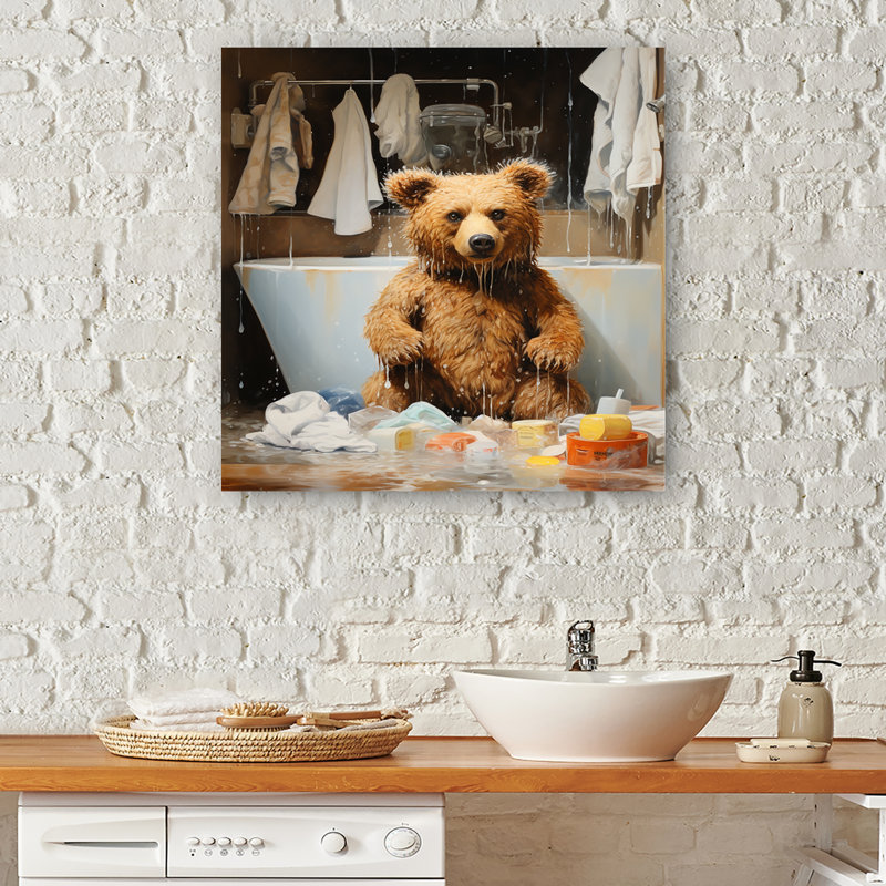 «Bathroom Bathroom Bear Bubbles 3» - Art mural, H 20 po x l 12 po x P 1 po