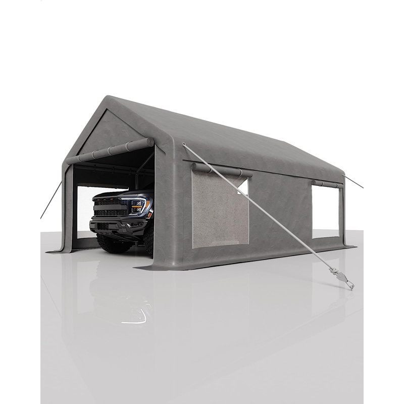 12x20 Ft Carport, Car Port with 200g PE Tarp, Roll-Up Doors, and 4 Windows, for Full-Size Pickups, Bass Boats, Tractors, and SUVs