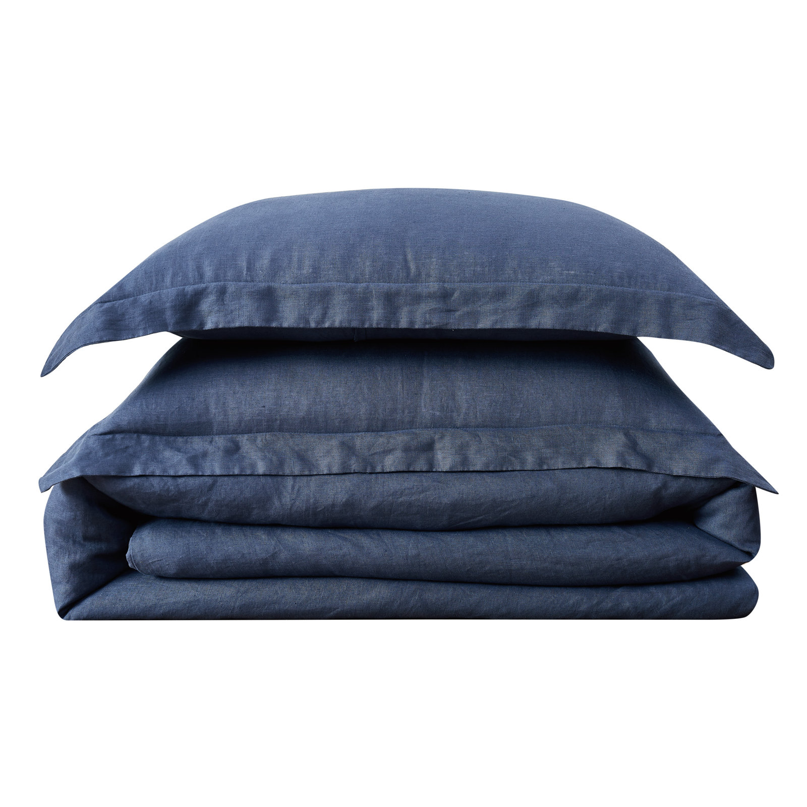 Nena Linen Percale Duvet Cover Set, Full/Queen Duvet Cover + 2 Standard Shams, Navy