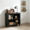 Bibliothèque ouverte à 2 niveaux, rangement en bois d'ingénierie de l 27,56 po, tablette avec pieds pour le salon, la chambre à coucher, le bureau personnel, noir