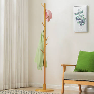 Brynnan Adjustable Wood Coat Rack, Modern Free Standing Hat Handbag Storage Stand, for Bedroom Living Room Canora Grey Color: Brown