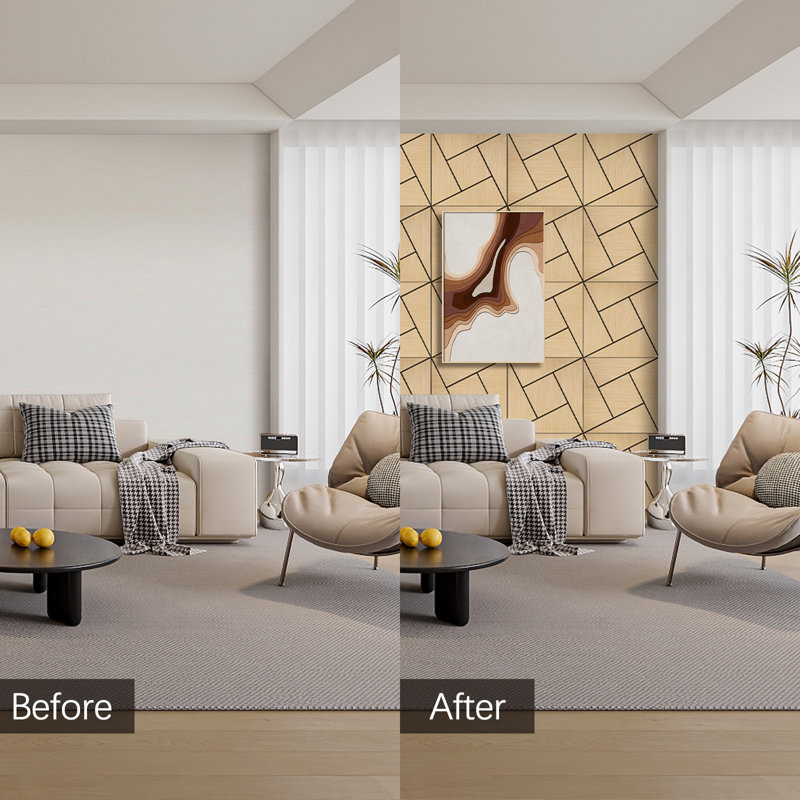 4-Pack 3D Acoustic Pinwheel Wall Panels, Oak Wood Veneer, Oak