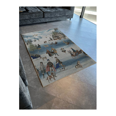 Tapis décoratif moderne à motif de loup et d'humain à thème hivernal lavable à la machine